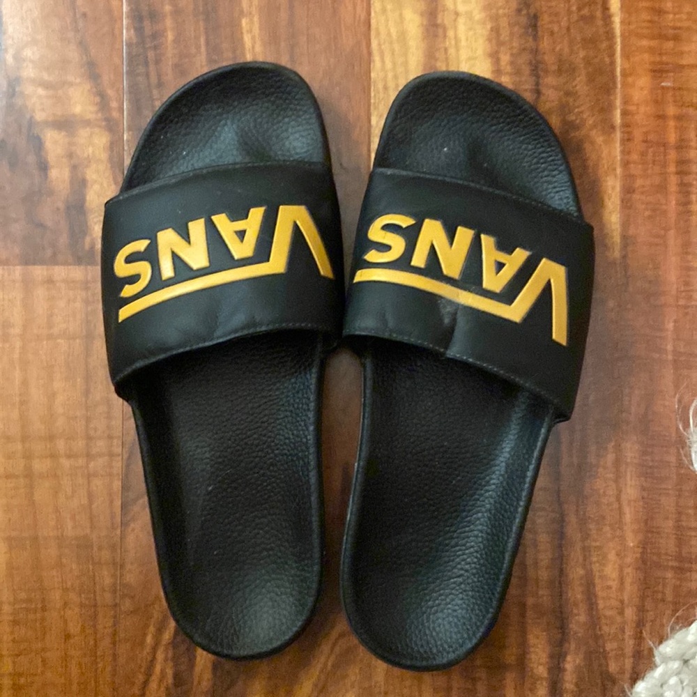 Black and Yellow Vans Slides